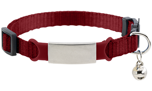 Collier pour chat rouge, gravé. Boucle anti-étranglement, anneau en D argenté, grelot. Personnalisable avec le nom.