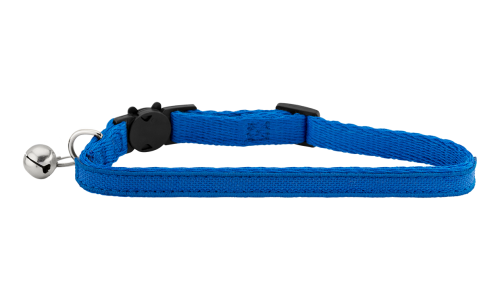 Collier pour chat avec fermoir de sécurité bleu brodé, léger et personnalisable avec le nom de votre chat, clochette argentée.