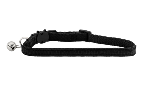 Collier pour chat avec fermoir de sécurité noir brodé, léger et personnalisable avec le nom de votre chat, clochette argentée.