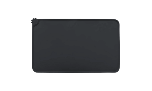 Tapis de repas pour chat en silicone imperméable noir avec bords surélevés pour éviter les éclaboussures sur le sol