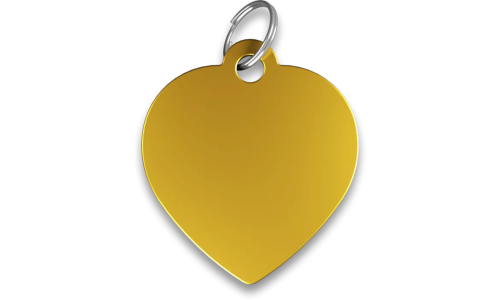 Médaille chat dorée en forme de cœur, en aluminium avec anneau fendu. Personnalisée et gravable avec le nom de votre chat.