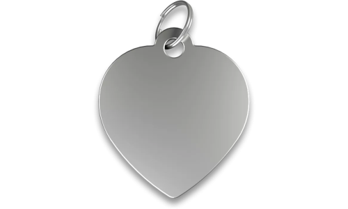 Médaille chat argentée en forme de cœur, en aluminium avec anneau fendu. Personnalisée et gravable avec le nom de votre chat.