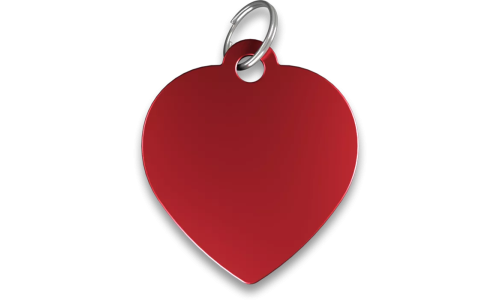 Médaille chat rouge en forme de cœur, en aluminium avec anneau fendu. Personnalisée et gravable avec le nom de votre chat.
