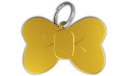 Médaille chat dorée en forme de nœud papillon en aluminium avec anneau brisé, personnalisable et gravable au nom du chat